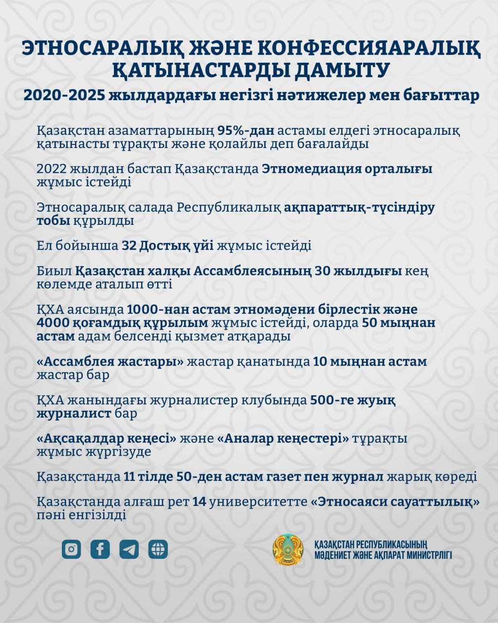 Қазақстан азаматтарының 95%-дан астамы этносаралық қатынастарды тұрақты деп санайды
